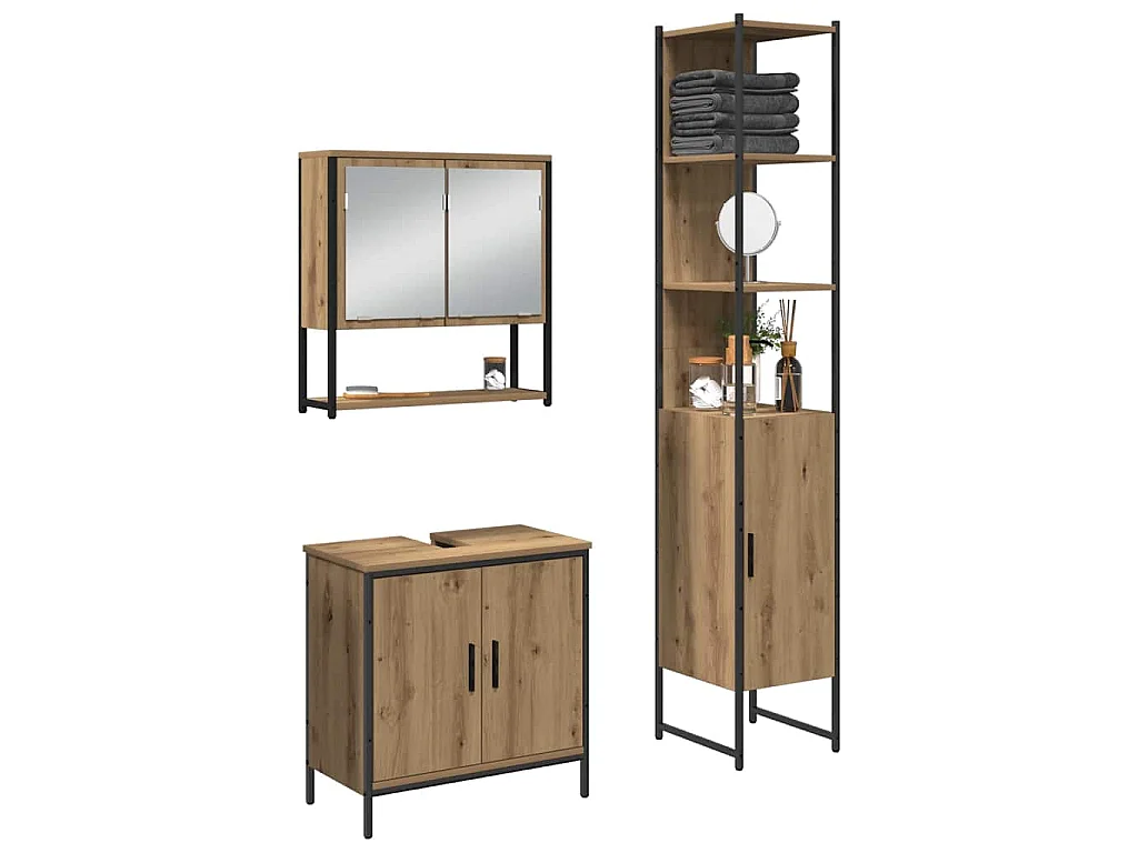 Ensemble de mobilier de salle de bain avec étagère 3 pcs Marron