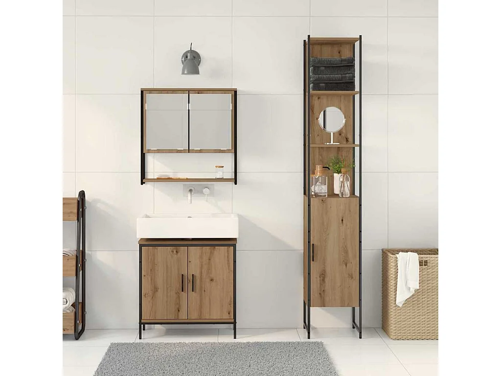 Ensemble de mobilier de salle de bain avec étagère 3 pcs Marron