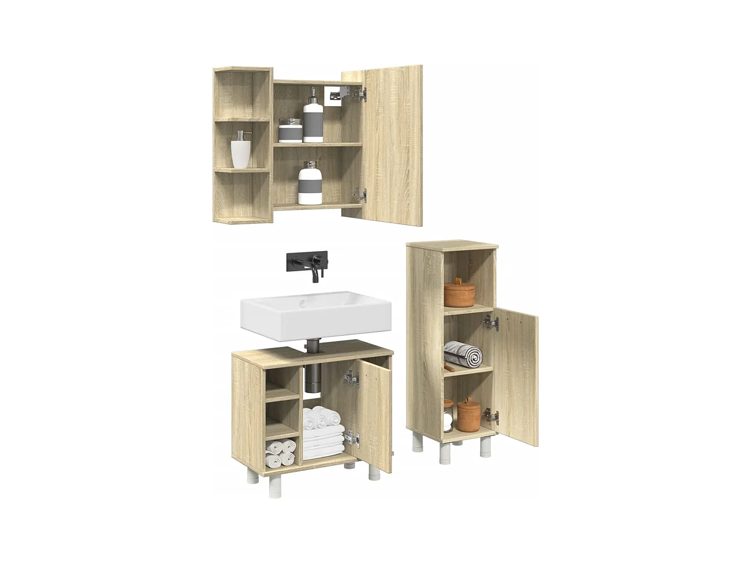 Conjunto de muebles de baño de 3 piezas roble sonoma