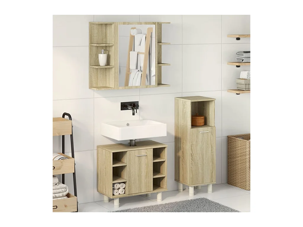 Conjunto de muebles de baño de 3 piezas roble sonoma