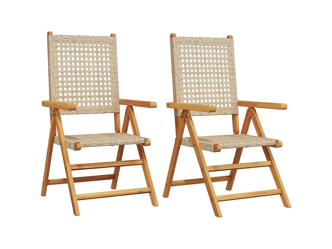 Chaises de jardin lot de 2 beige bois massif d'acacia et rotin