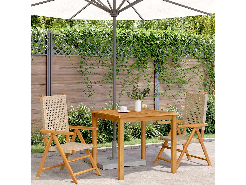 Chaises de jardin lot de 2 beige bois massif d'acacia et rotin