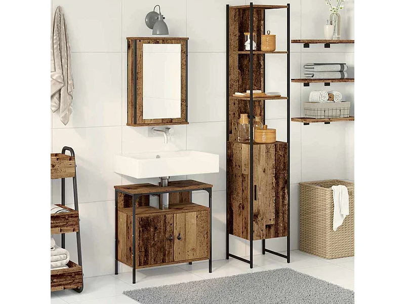 Ensemble de mobilier de salle de bain 3 pcs Bois ancien