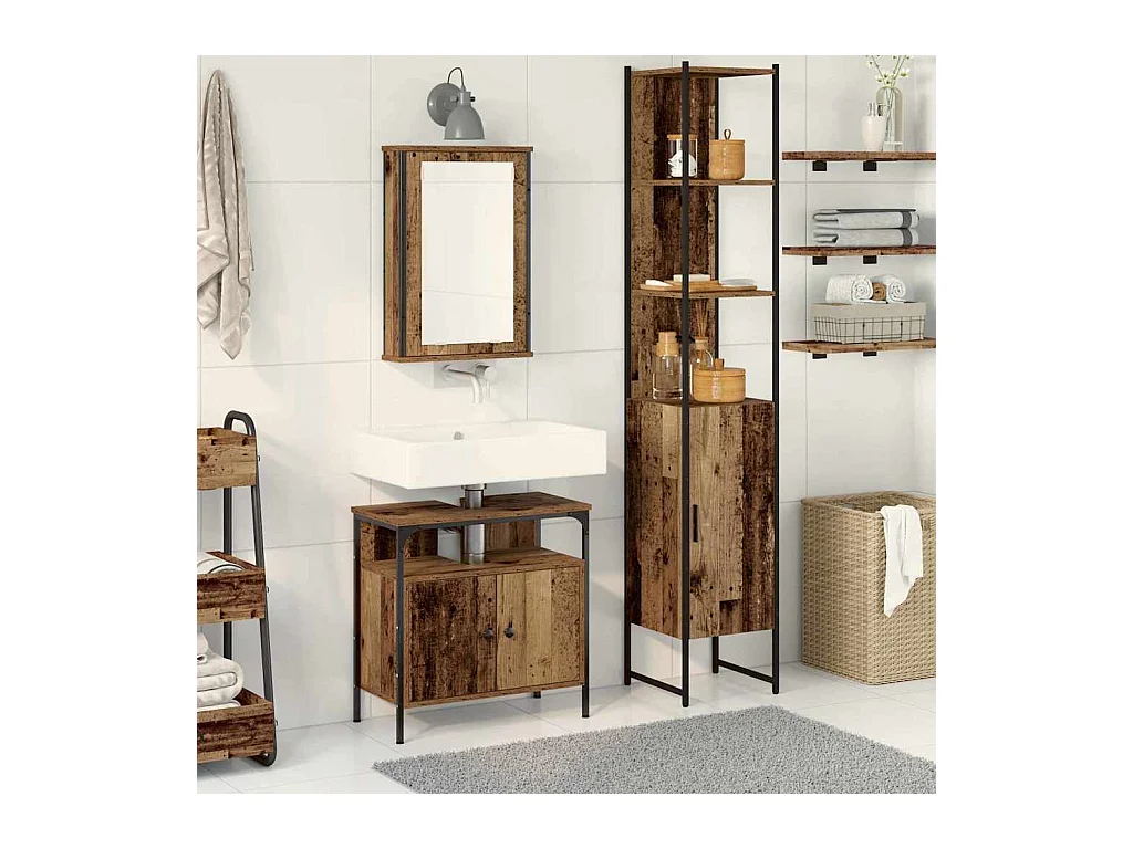 Ensemble de mobilier de salle de bain 3 pcs Bois ancien