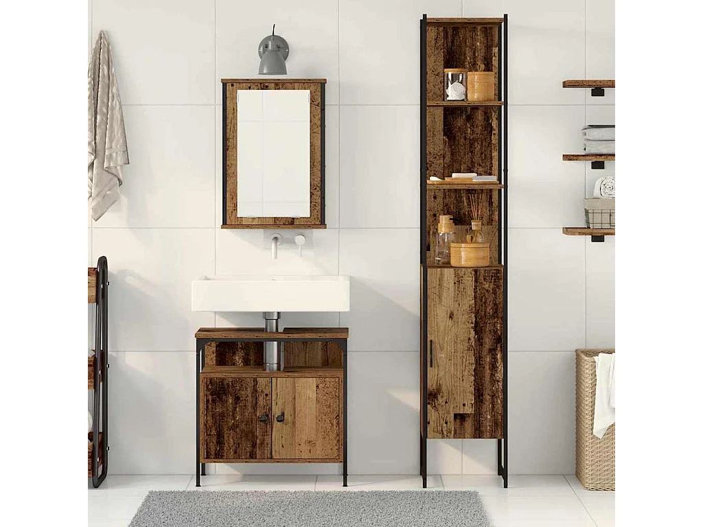 Ensemble de mobilier de salle de bain 3 pcs Bois ancien