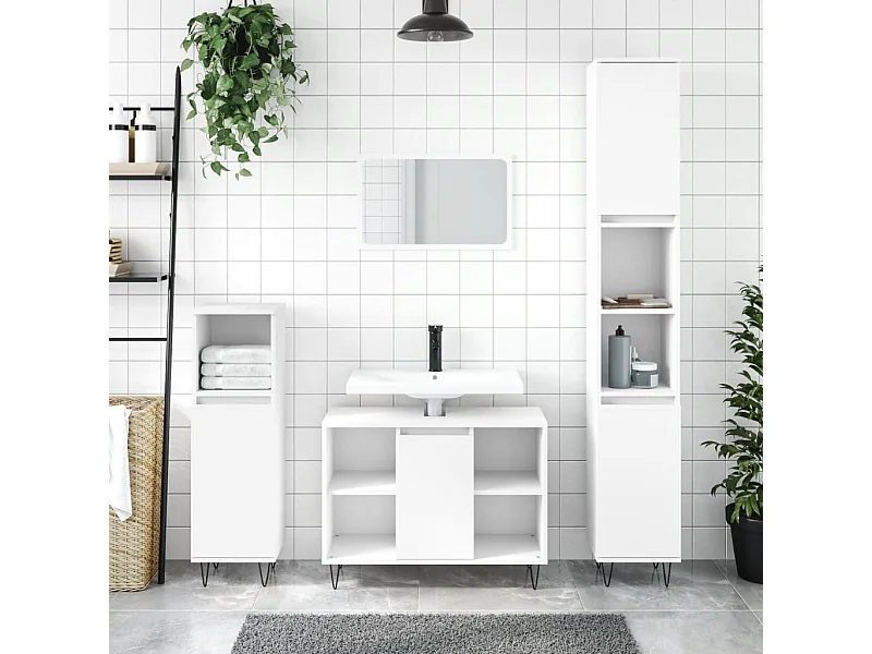 Ensemble de meubles salle de bain 3 pcs blanc bois d'ingénierie