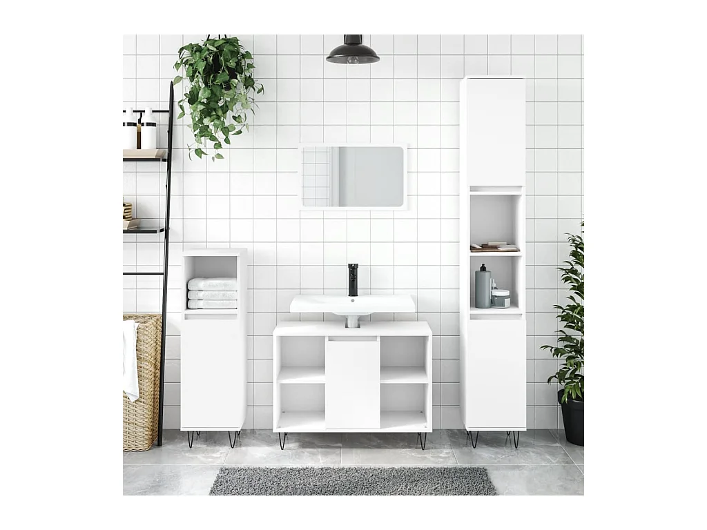 Ensemble de meubles salle de bain 3 pcs blanc bois d'ingénierie