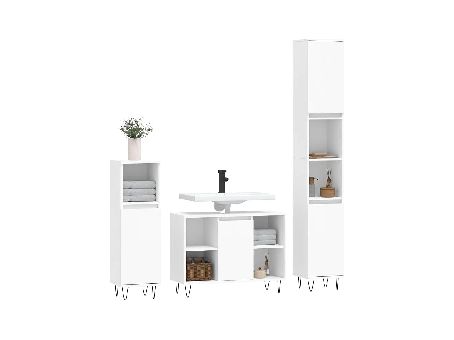 Ensemble de meubles salle de bain 3 pcs blanc bois d'ingénierie