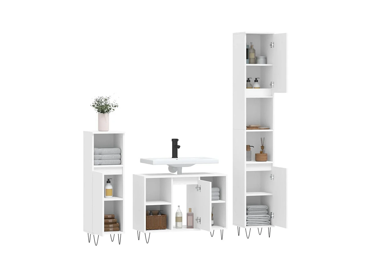 Ensemble de meubles salle de bain 3 pcs blanc bois d'ingénierie