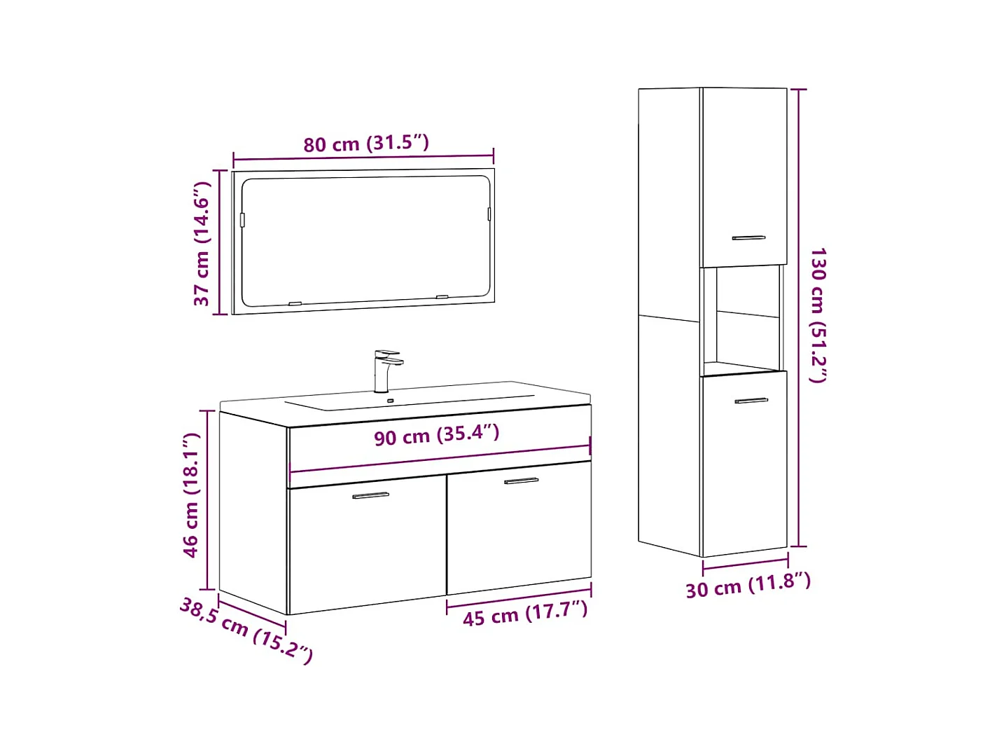 Ensemble de meubles salle de bain 3 pcs bois d'ingénierie