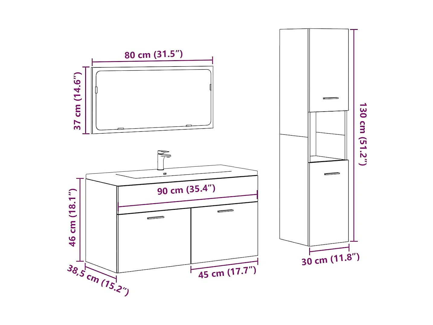 Ensemble de meubles salle de bain 3 pcs bois d'ingénierie