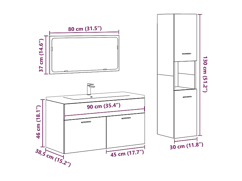 Ensemble de meubles salle de bain 3 pcs bois d'ingénierie