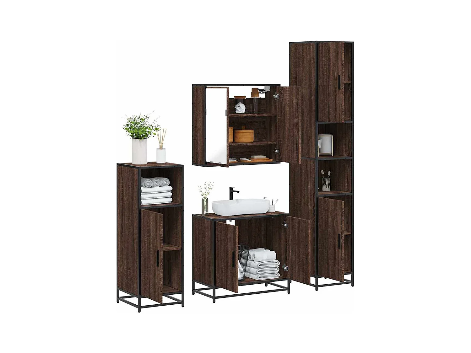 Ensemble de meubles de salle de bain 4 pcs chêne marron