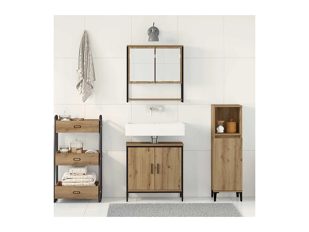 Conjunto de muebles de baño con puerta 2 piezas Marrón