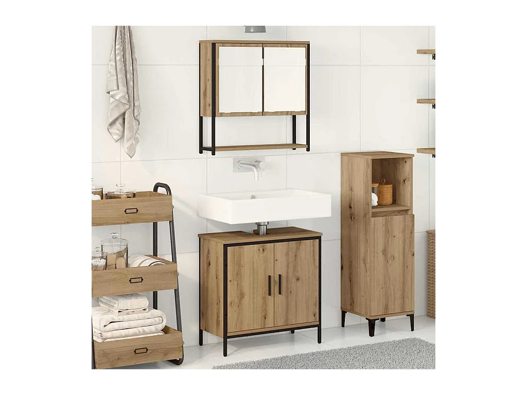 Ensemble de mobilier de salle de bain avec porte 2 pcs Marron