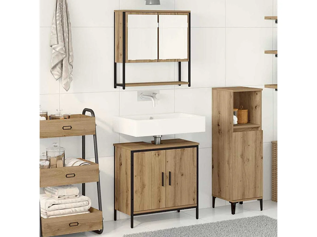 Set di mobili da bagno con anta 2 pezzi Marrone