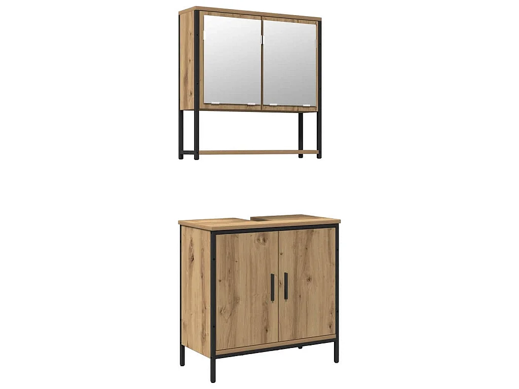 Set di mobili da bagno con anta 2 pezzi Marrone