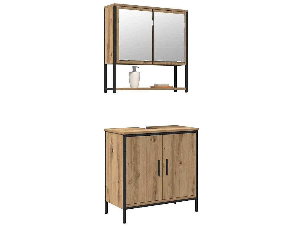 Set di mobili da bagno con anta 2 pezzi Marrone