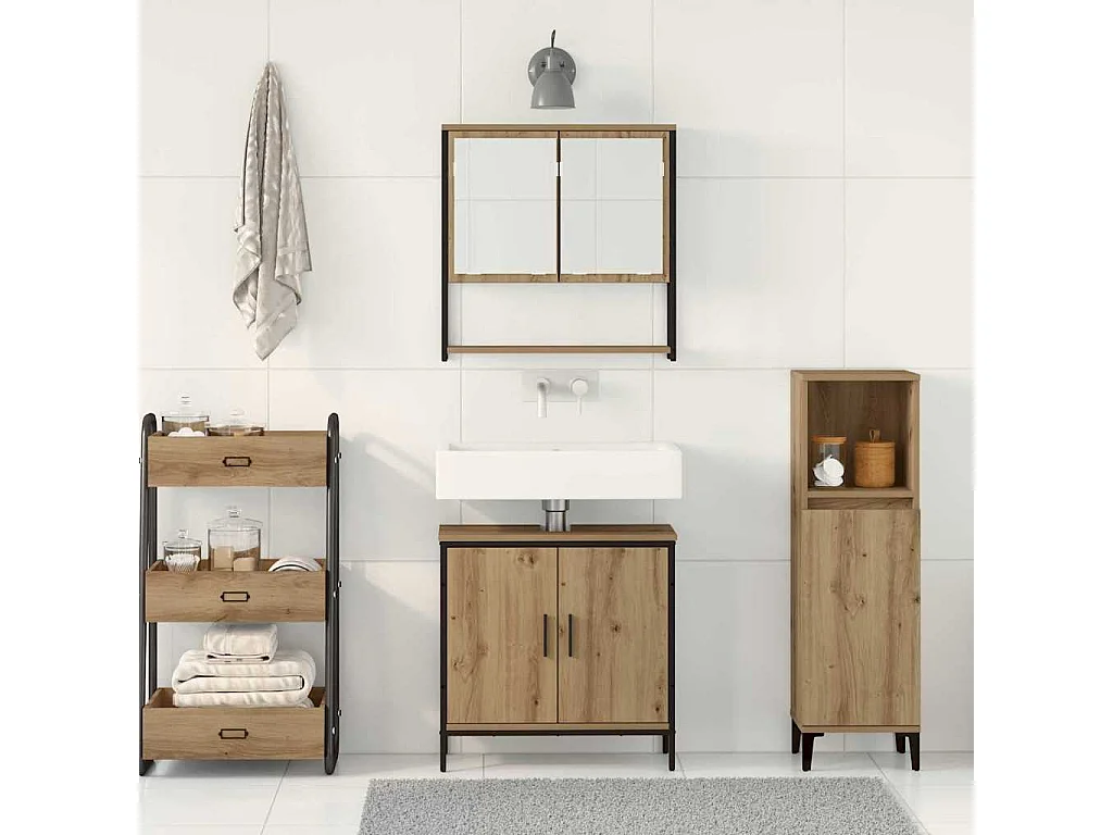 Set di mobili da bagno con anta 2 pezzi Marrone