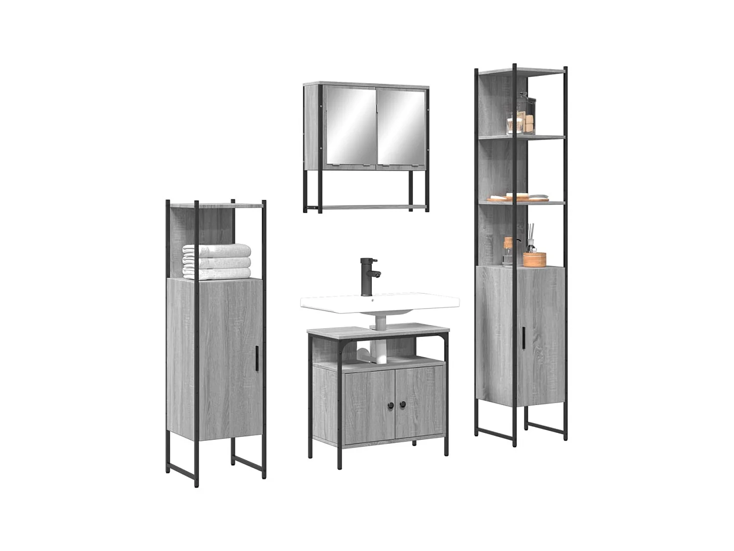 Ensemble de meubles de salle de bain 4 pcs Sonoma gris