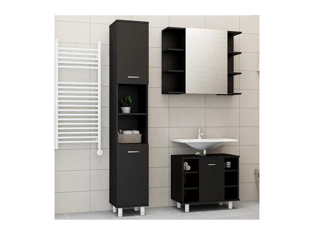 Ensemble de meubles de salle de bain 3 pcs Noir Bois ingénierie