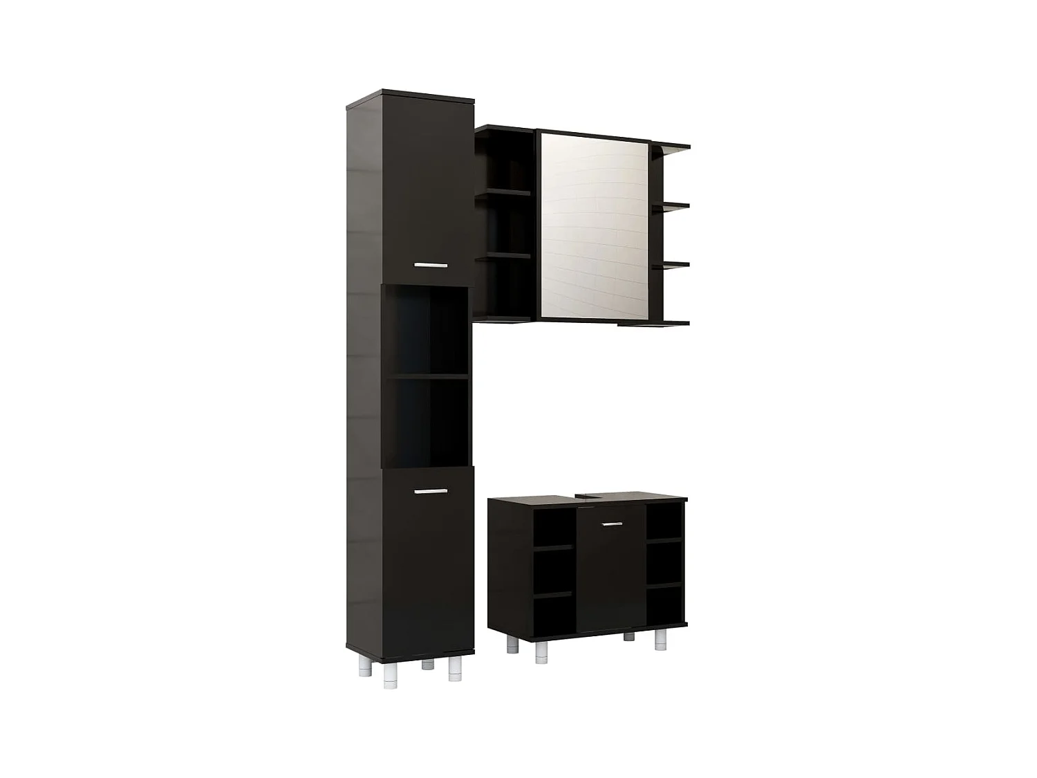 Ensemble de meubles de salle de bain 3 pcs Noir Bois ingénierie