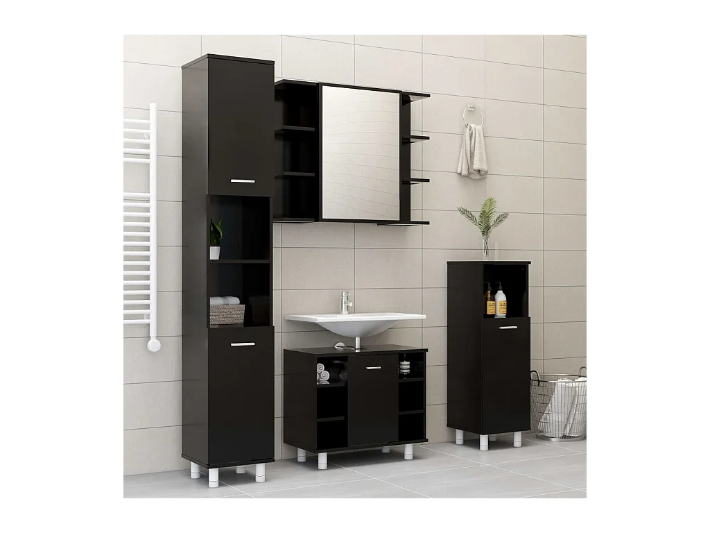 Ensemble de meubles de salle de bain 3 pcs Noir Bois ingénierie