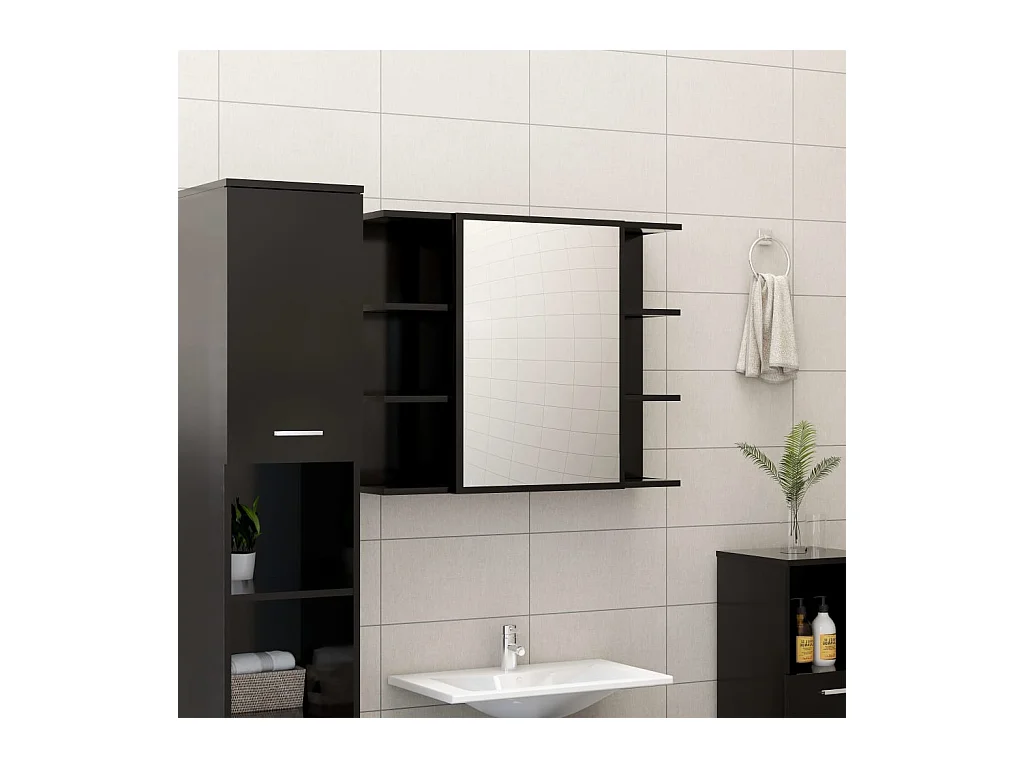 Ensemble de meubles de salle de bain 3 pcs Noir Bois ingénierie