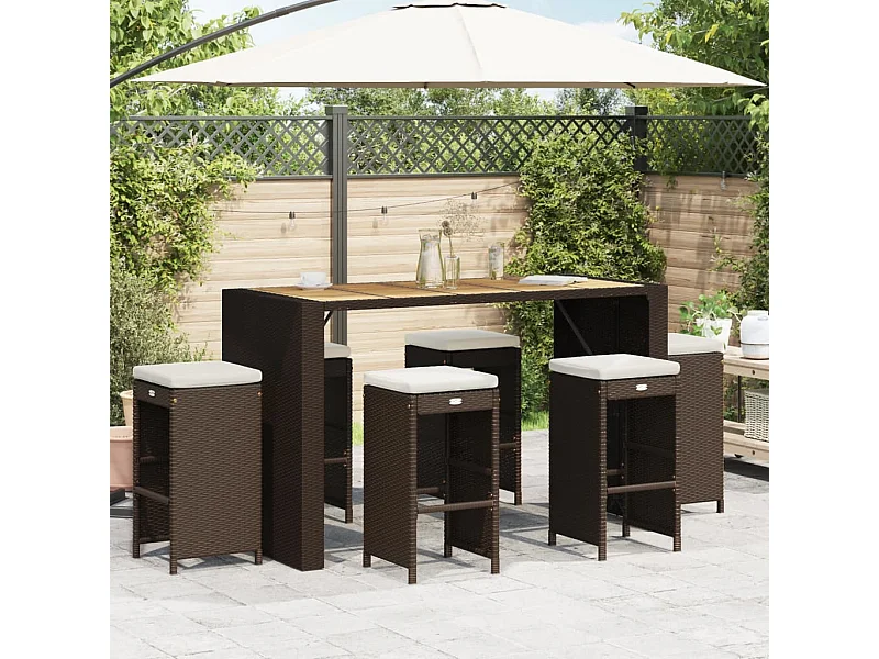 Garten-Barhocker-Kissen 6er-Set, braunes Korbgeflecht, Harz