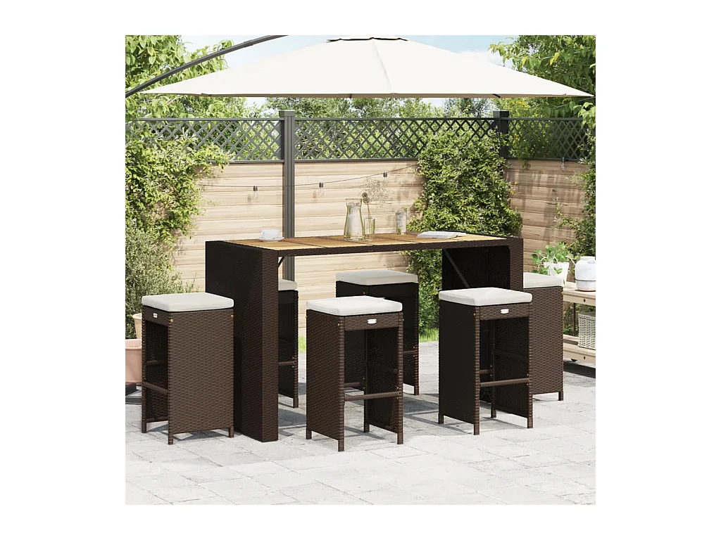 Set di 6 cuscini per sgabelli da bar da giardino in resina di vimini marrone