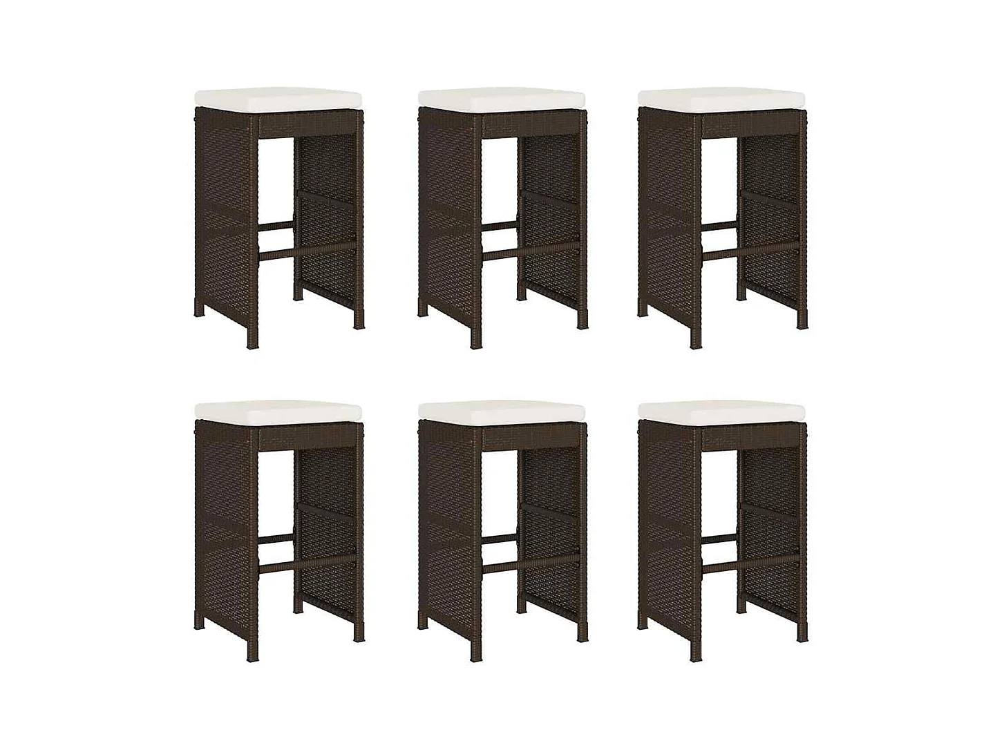 Set di 6 cuscini per sgabelli da bar da giardino in resina di vimini marrone
