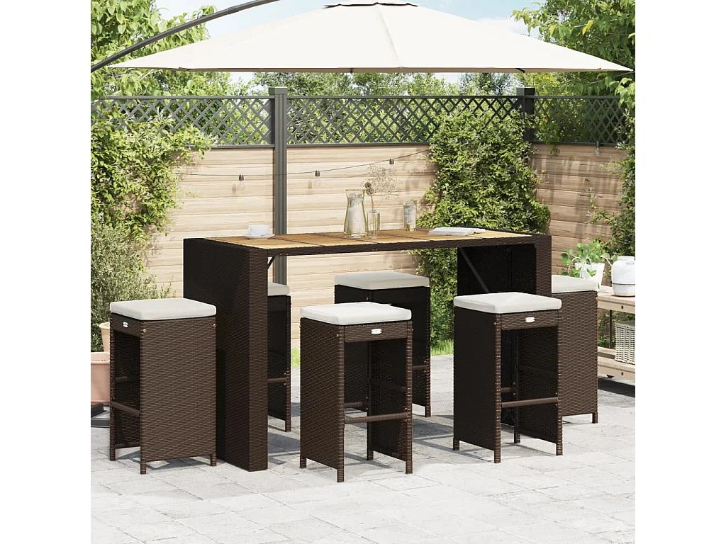 Set di 6 cuscini per sgabelli da bar da giardino in resina di vimini marrone