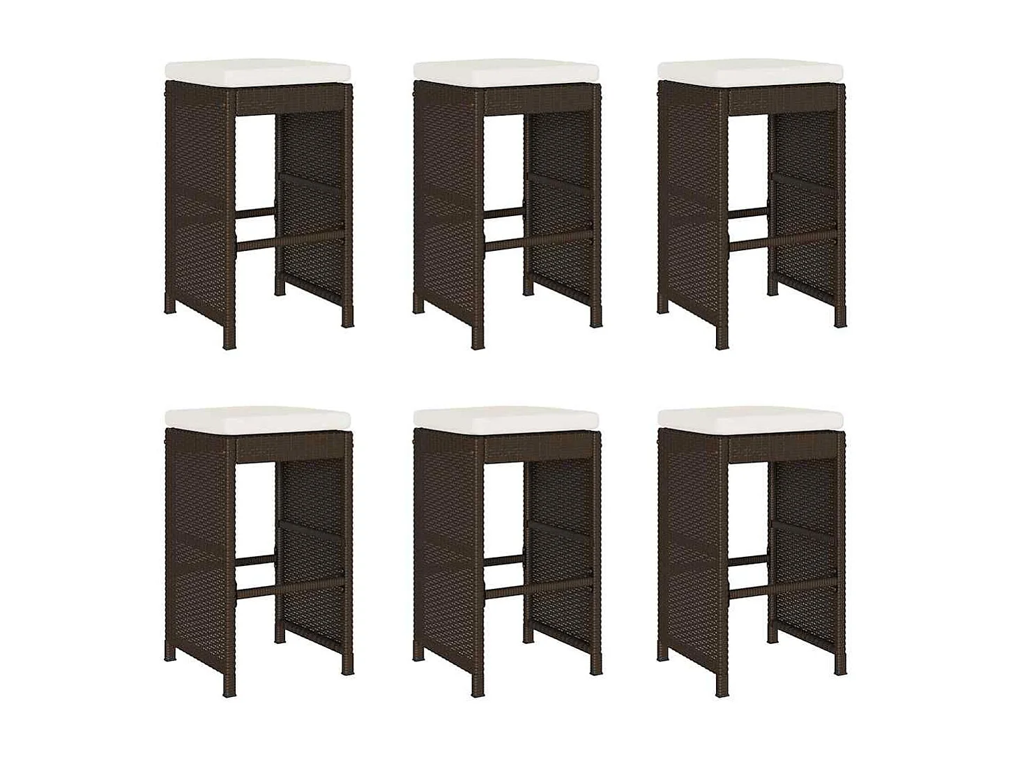 Set di 6 cuscini per sgabelli da bar da giardino in resina di vimini marrone