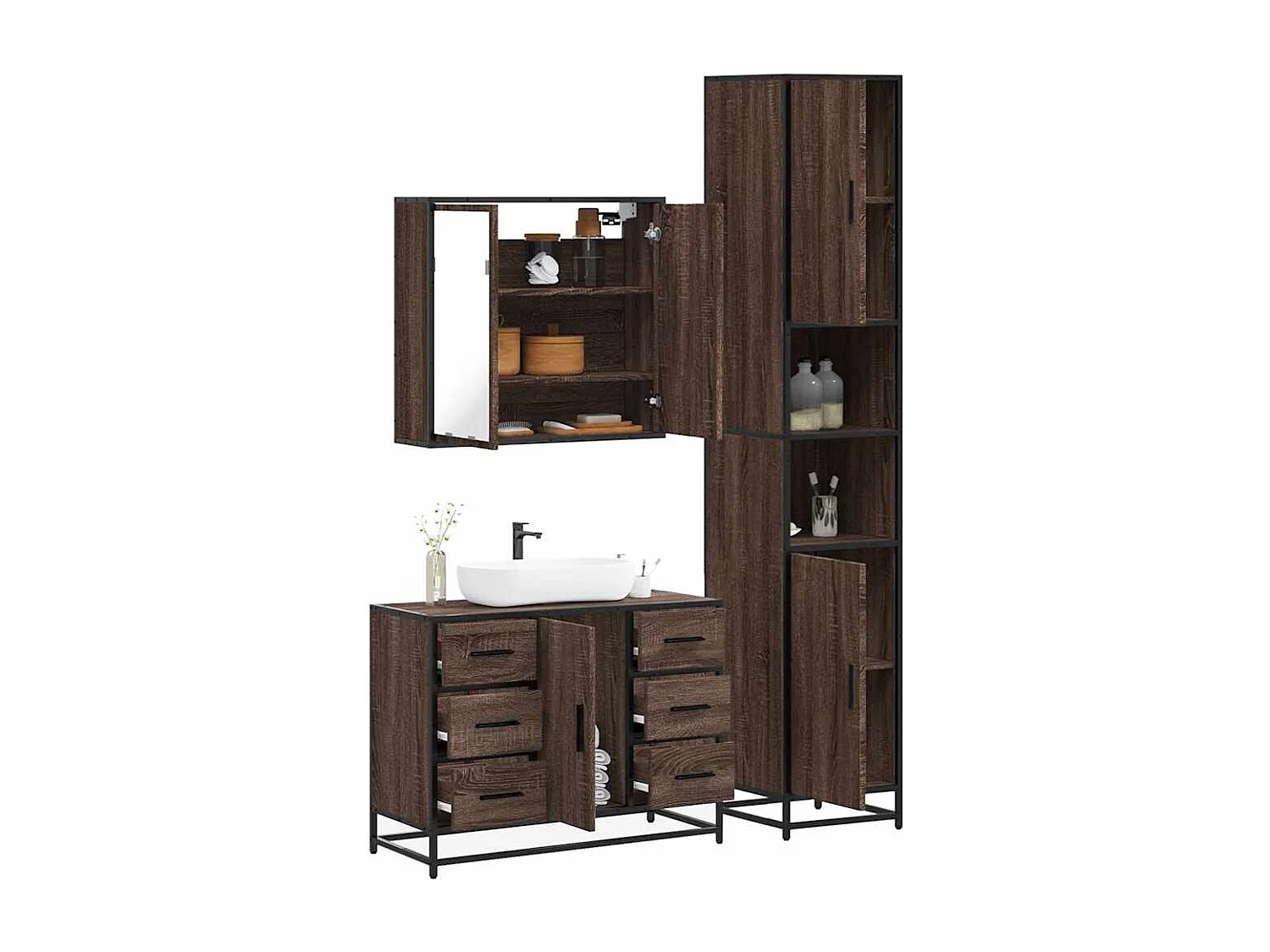 Ensemble de meubles de salle de bain 3 pcs Chêne marron