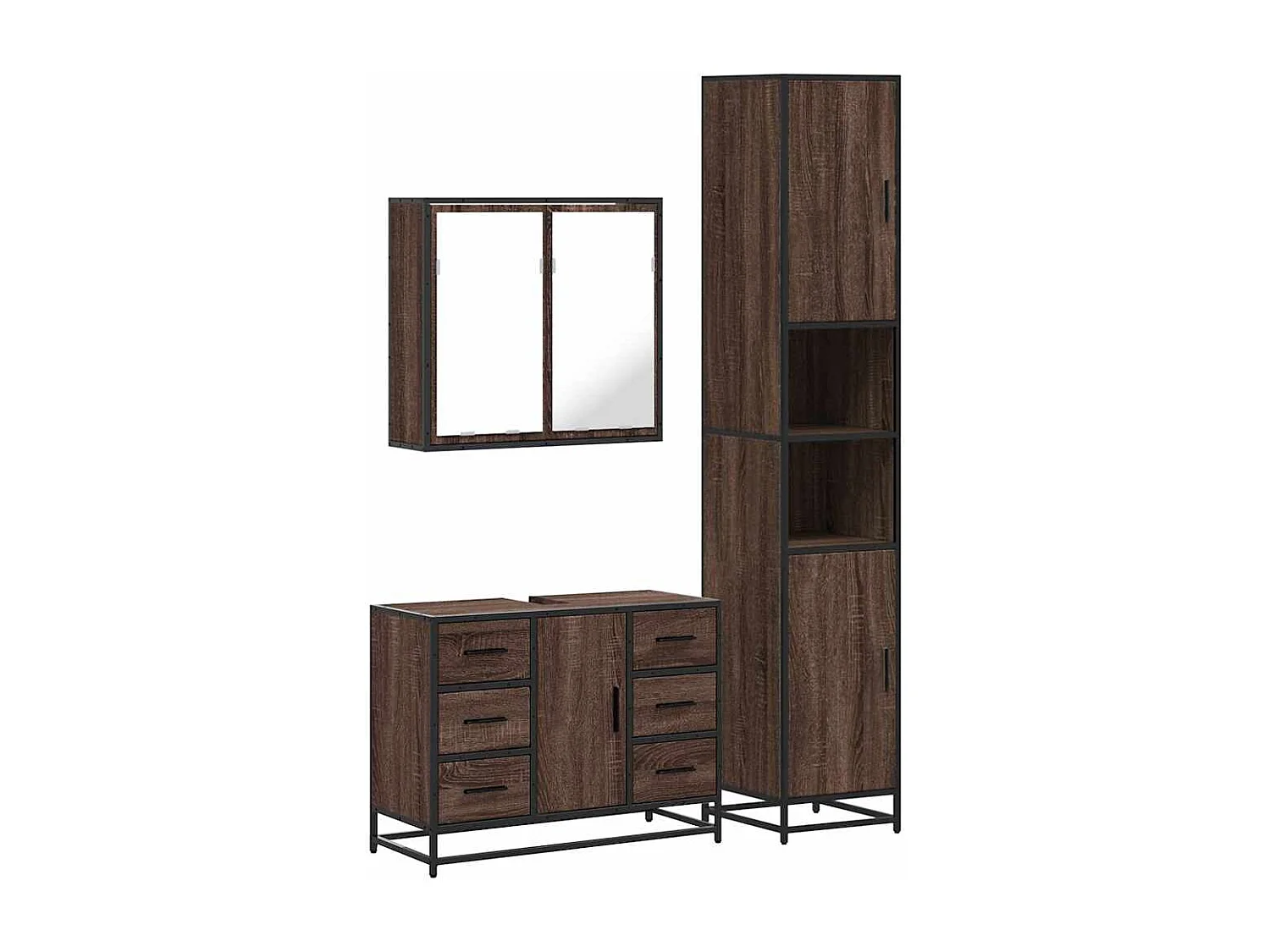 Ensemble de meubles de salle de bain 3 pcs Chêne marron