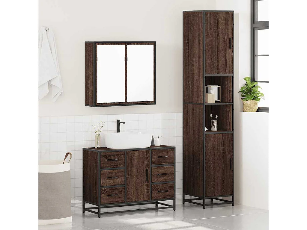Ensemble de meubles de salle de bain 3 pcs Chêne marron