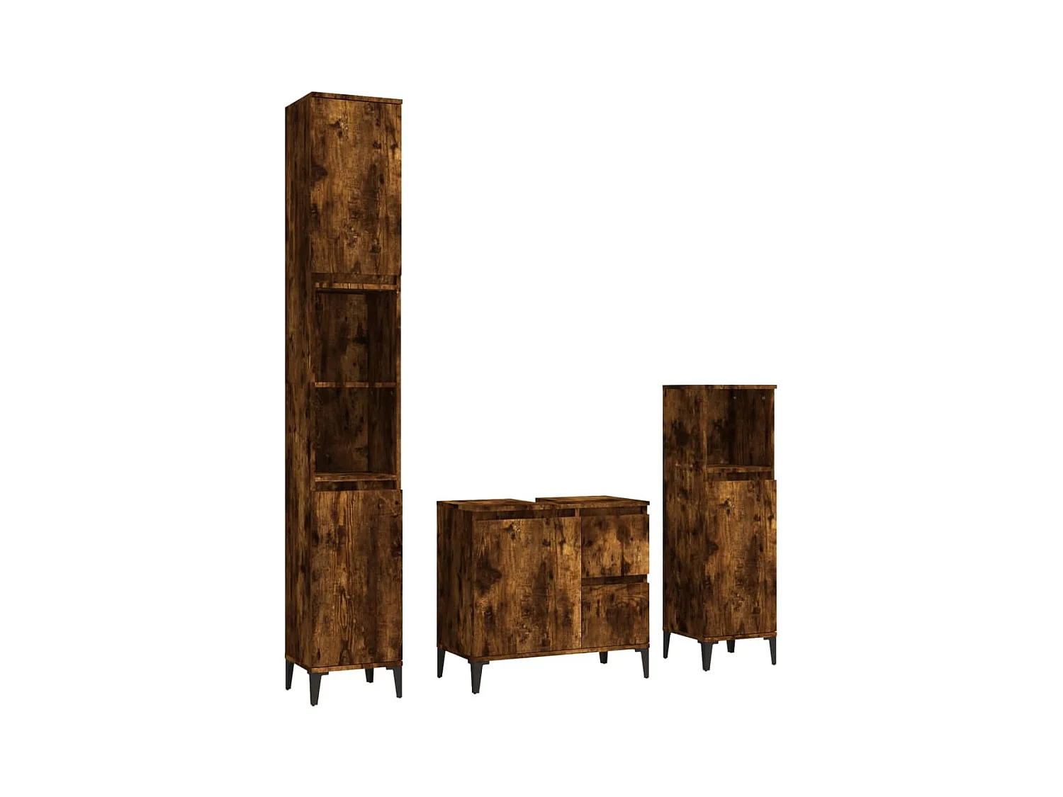 Ensemble d'armoires de salle de bain 3 pcs chêne fumé