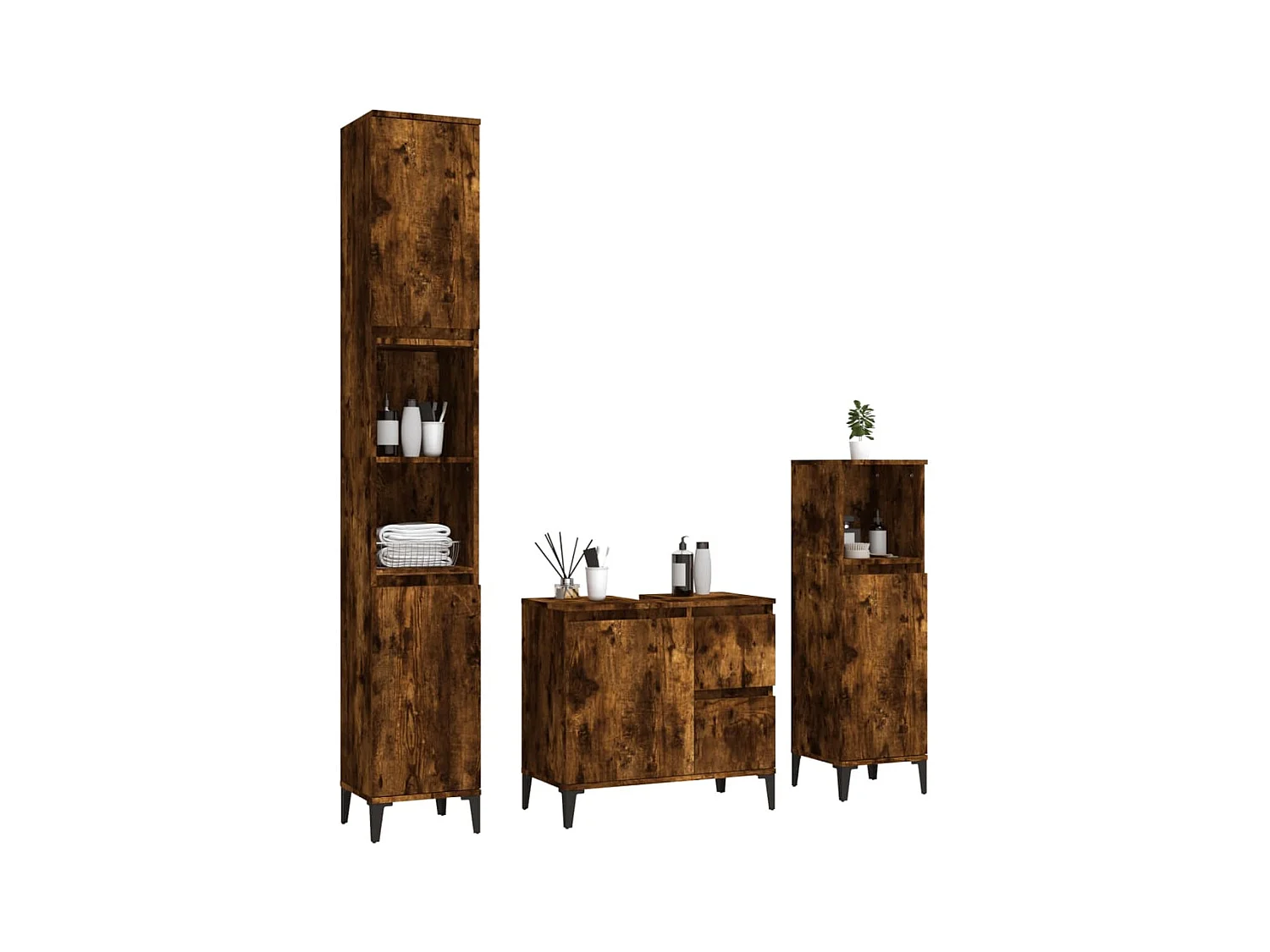 Ensemble d'armoires de salle de bain 3 pcs chêne fumé