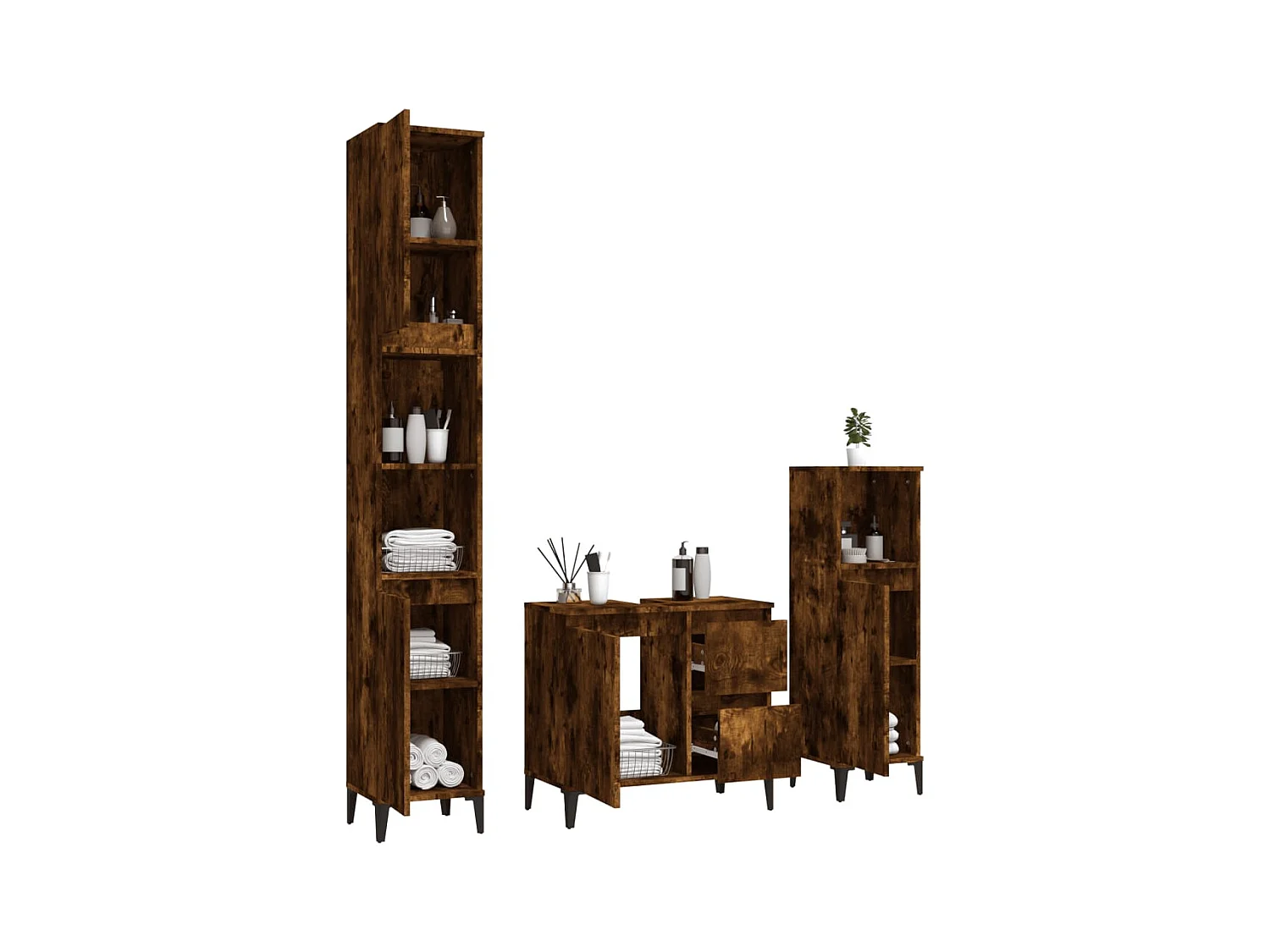 Ensemble d'armoires de salle de bain 3 pcs chêne fumé