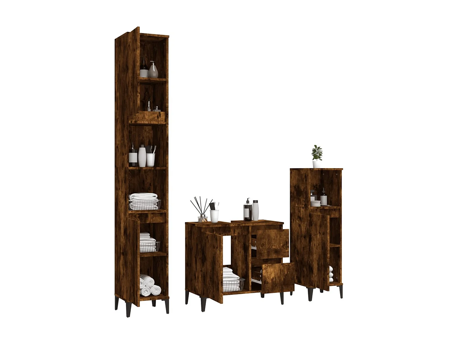 Ensemble d'armoires de salle de bain 3 pcs chêne fumé