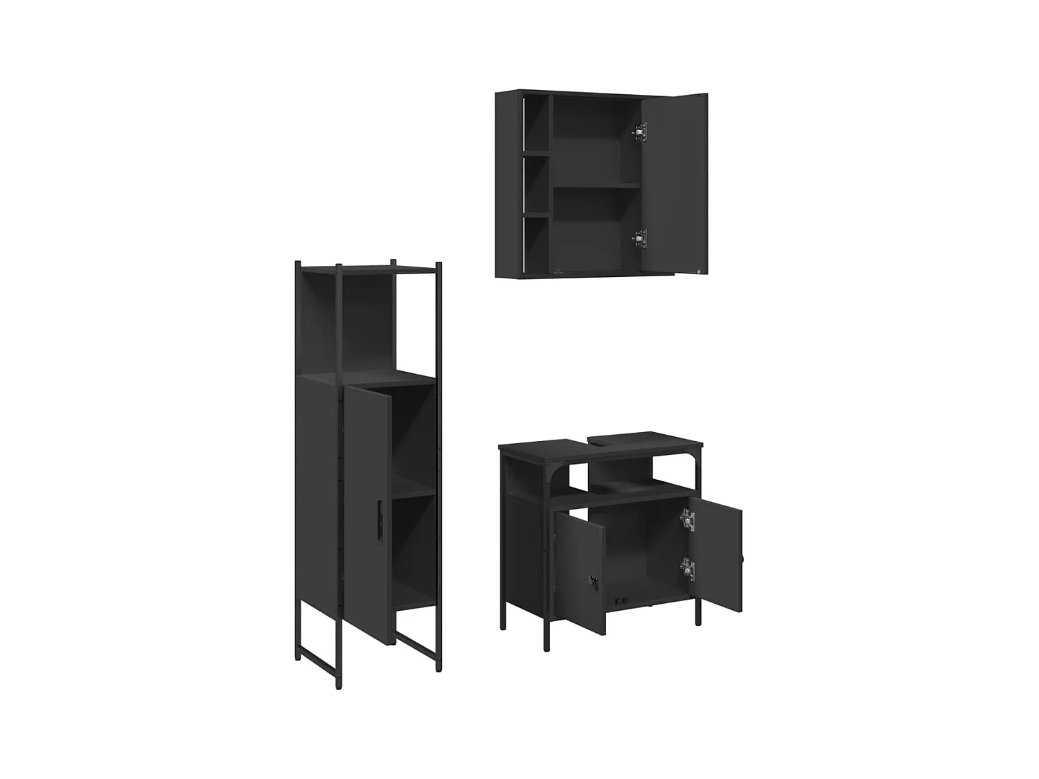 Ensemble d'armoires salle de bain 3 pcs noir bois d'ingénierie