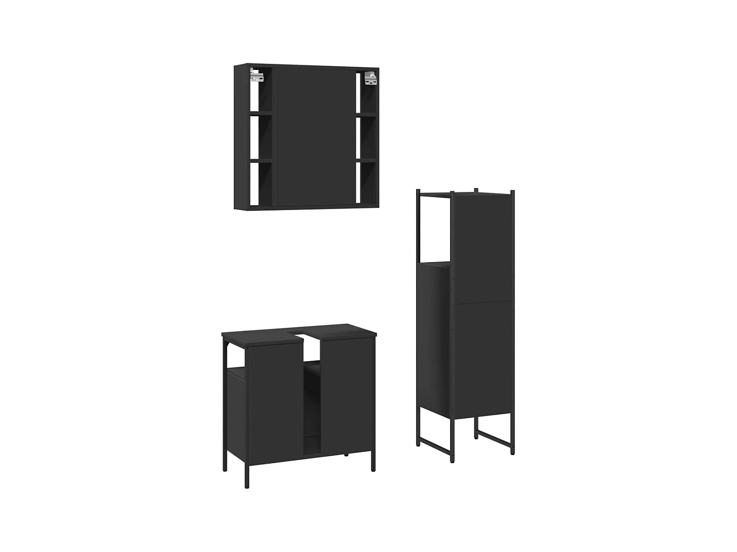 Ensemble d'armoires salle de bain 3 pcs noir bois d'ingénierie