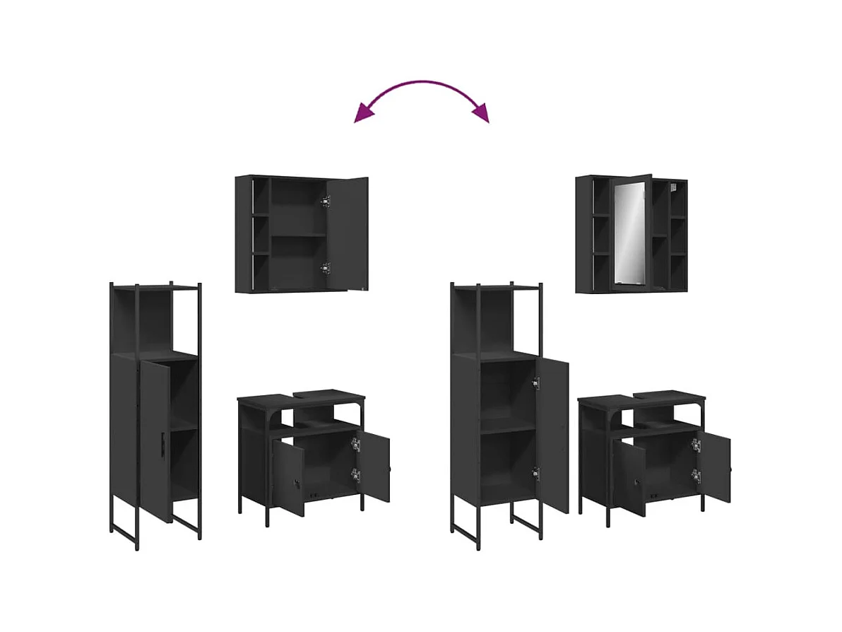 Ensemble d'armoires salle de bain 3 pcs noir bois d'ingénierie