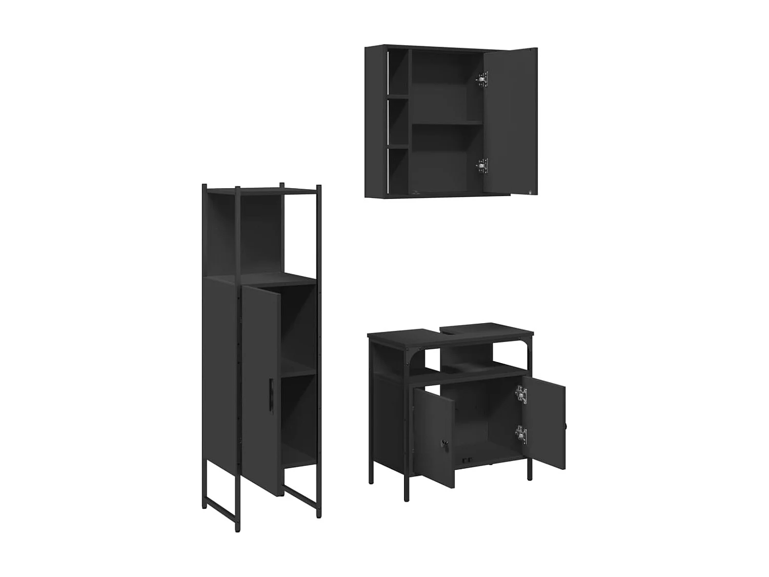 Ensemble d'armoires salle de bain 3 pcs noir bois d'ingénierie