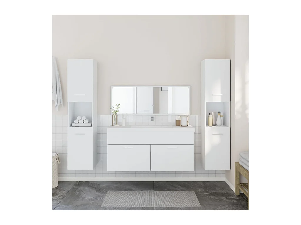 4-delige badkamermeubelset wit bewerkt hout