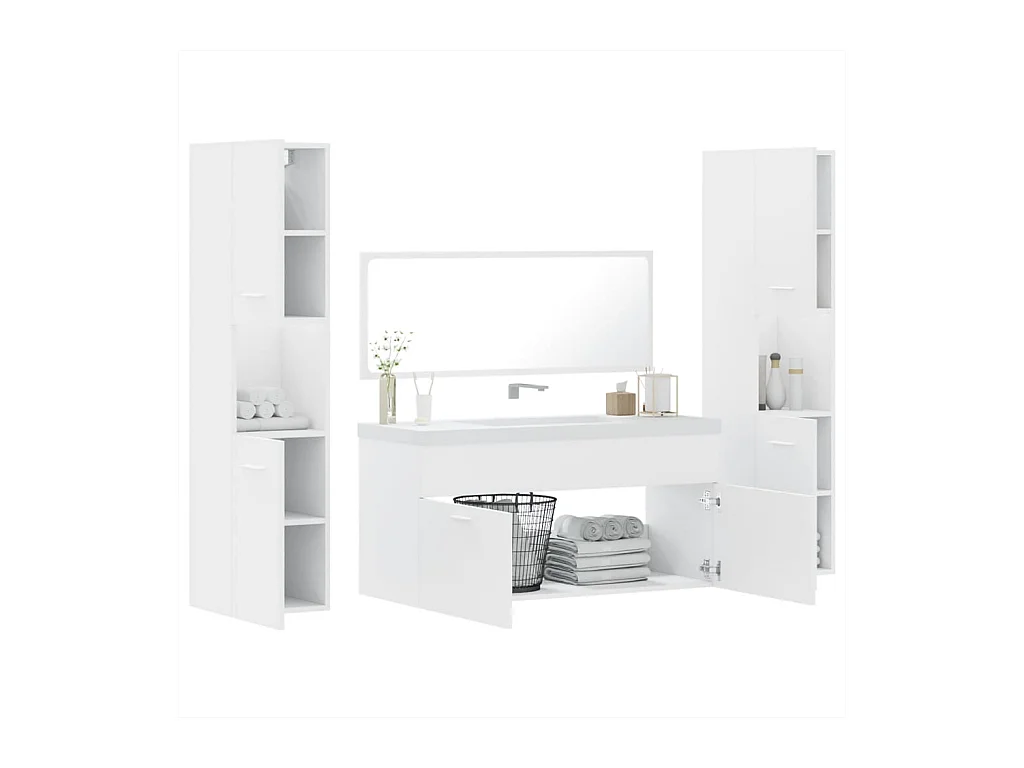 4-delige badkamermeubelset wit bewerkt hout