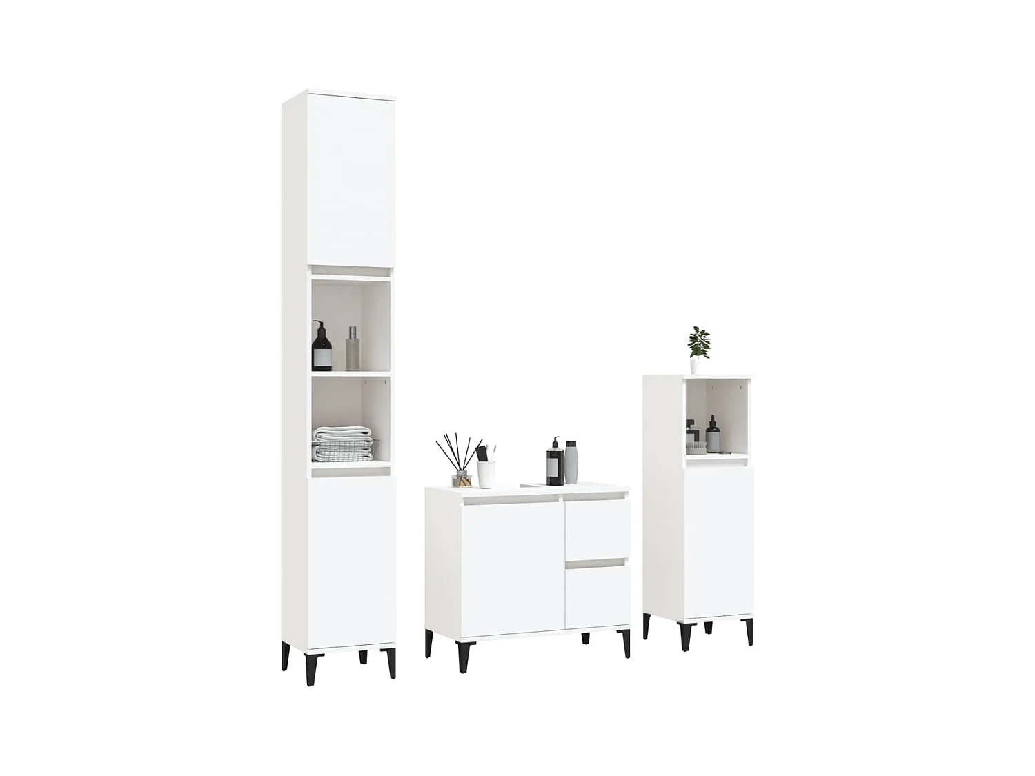 Ensemble d'armoires salle de bain 3 pcs blanc bois d'ingénierie