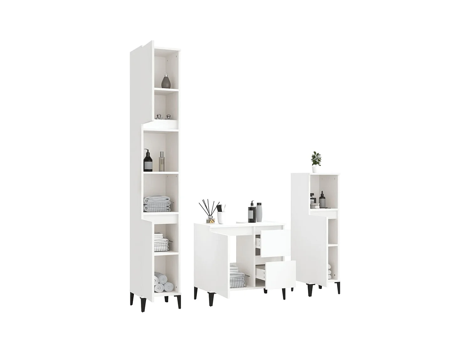 Ensemble d'armoires salle de bain 3 pcs blanc bois d'ingénierie