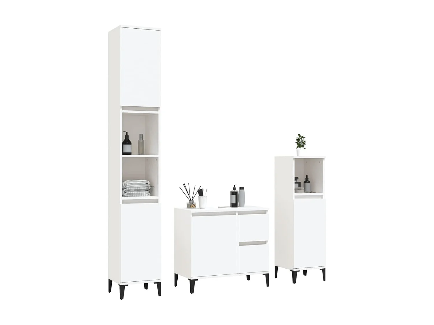 Ensemble d'armoires salle de bain 3 pcs blanc bois d'ingénierie