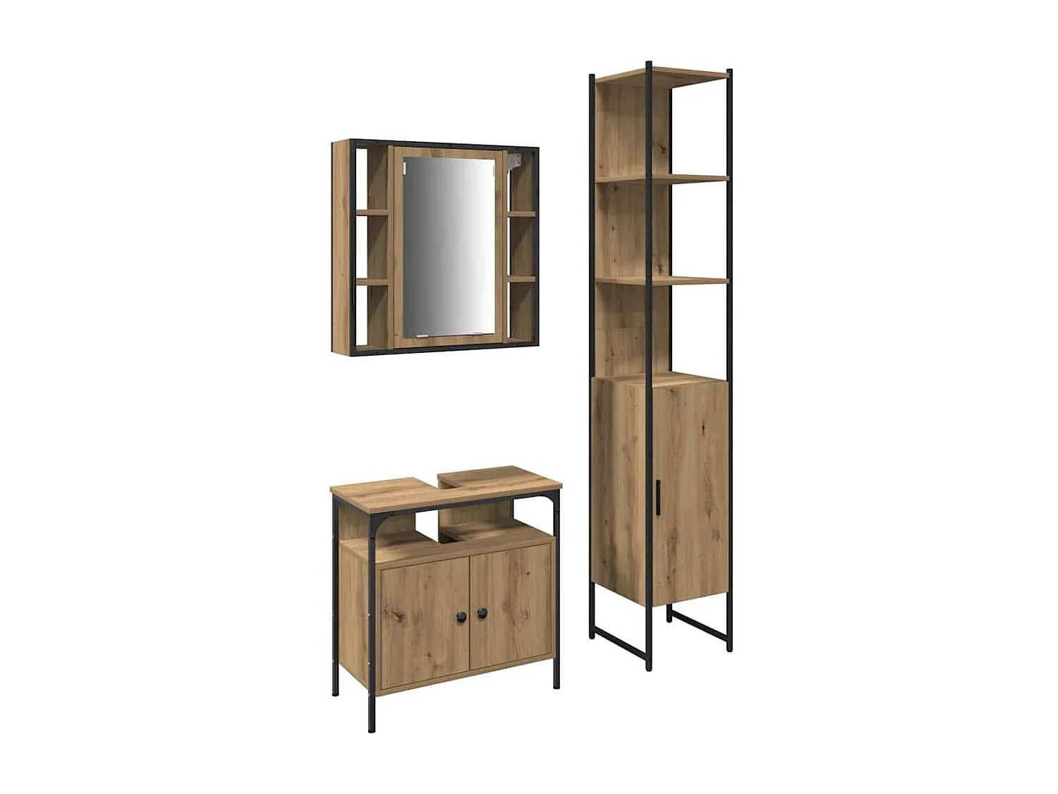 3-teiliges Badmöbel-Set aus handgefertigter Eiche